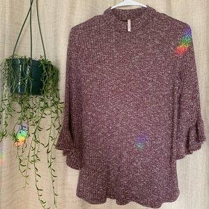 Purple mixed knit sweater with flouncy sleeves